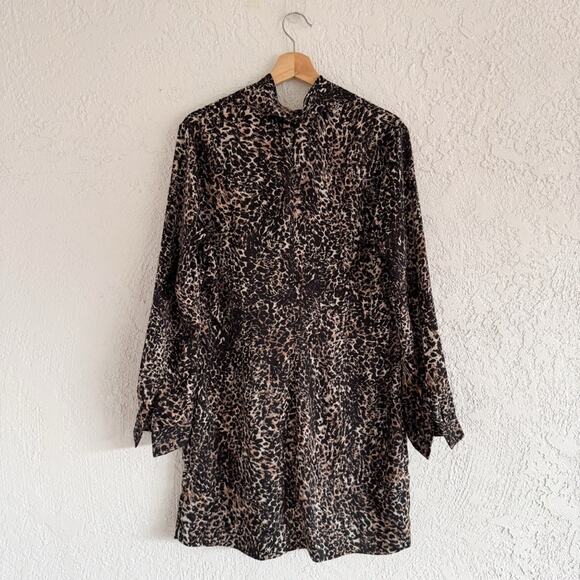 Avec Les Filles Leopard Printed Shirt Dress Black Almond - Picture 3 of 9